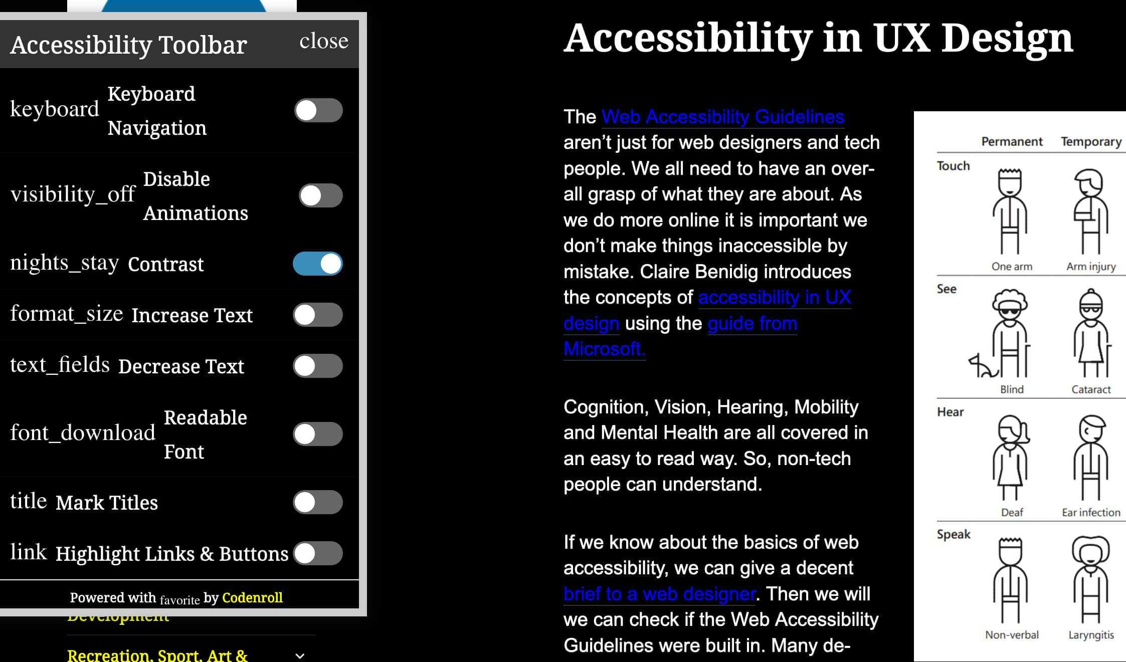 Certains navigateur ont une “web accessibility toolbar” qui permets de vérifier l’accessibilité du contenu des pages.